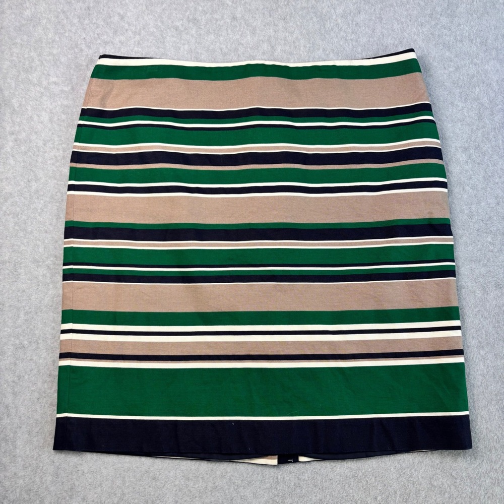 Talbots Striped Lined Pencil Skirt Career Office Green‎ Beige Women's Size 14P